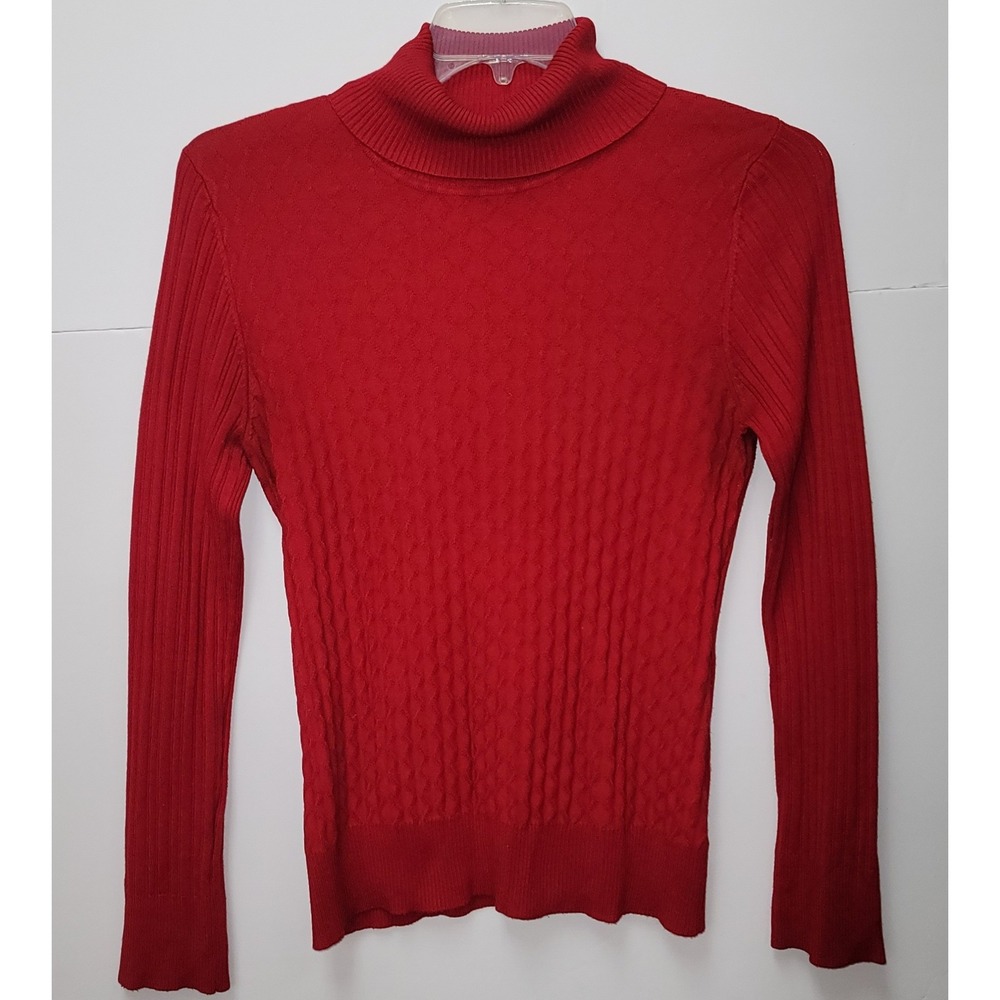 Carolyn Taylor Red Textured Knit Turtleneck Sweater XL Preppy Office Holidaychic